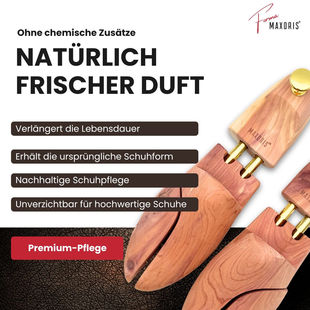 Maxoris Schuhspanner aus Zedernholz für Damen und Herren (1 Paar), feuchtigkeitsabsorbierend & geruchsneutralisierend, natürlicher Duft