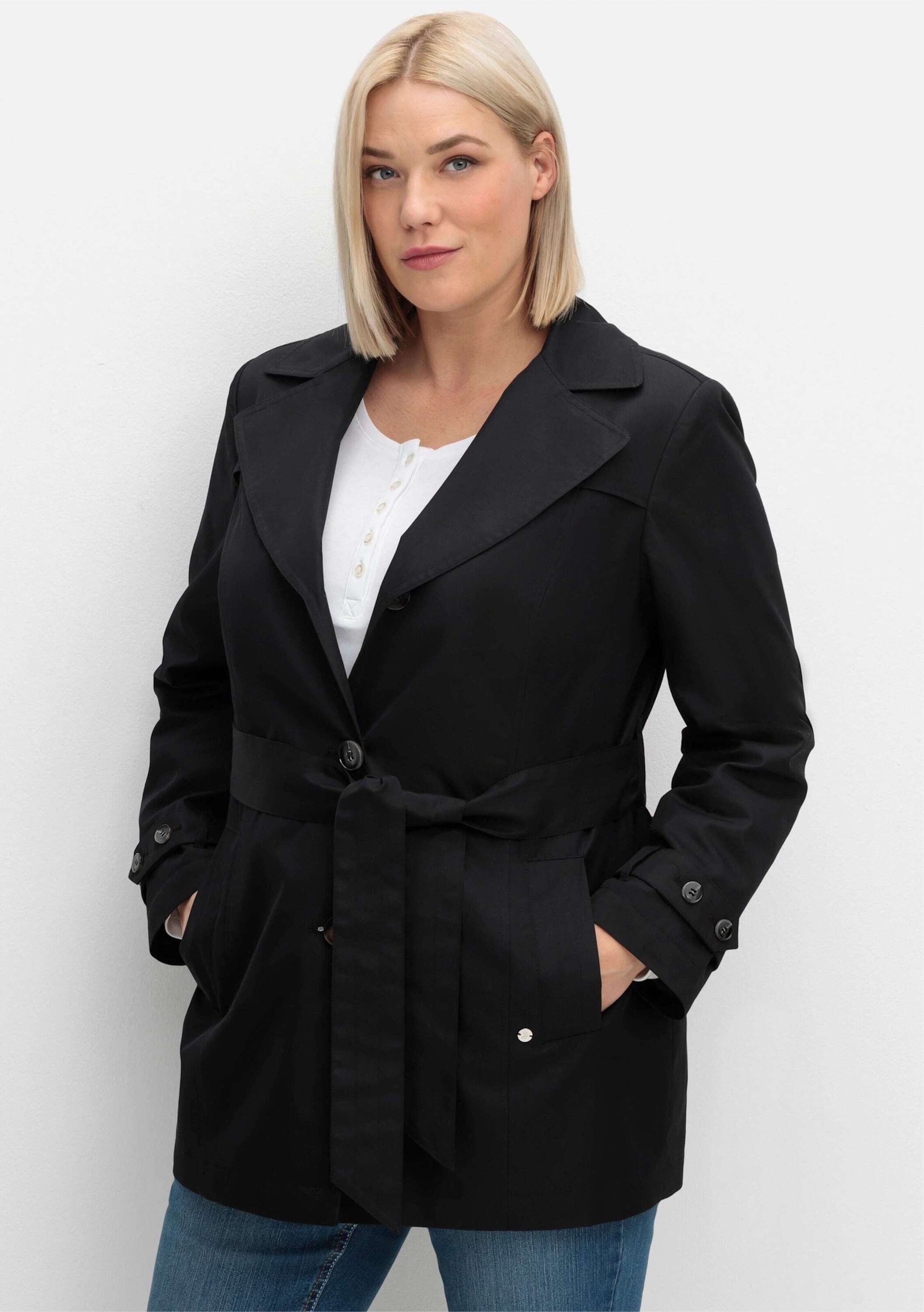 Sheego Allwetterjacke Trenchcoat Langarm mit Gürtel, wasserabweisende Quali günstig online kaufen