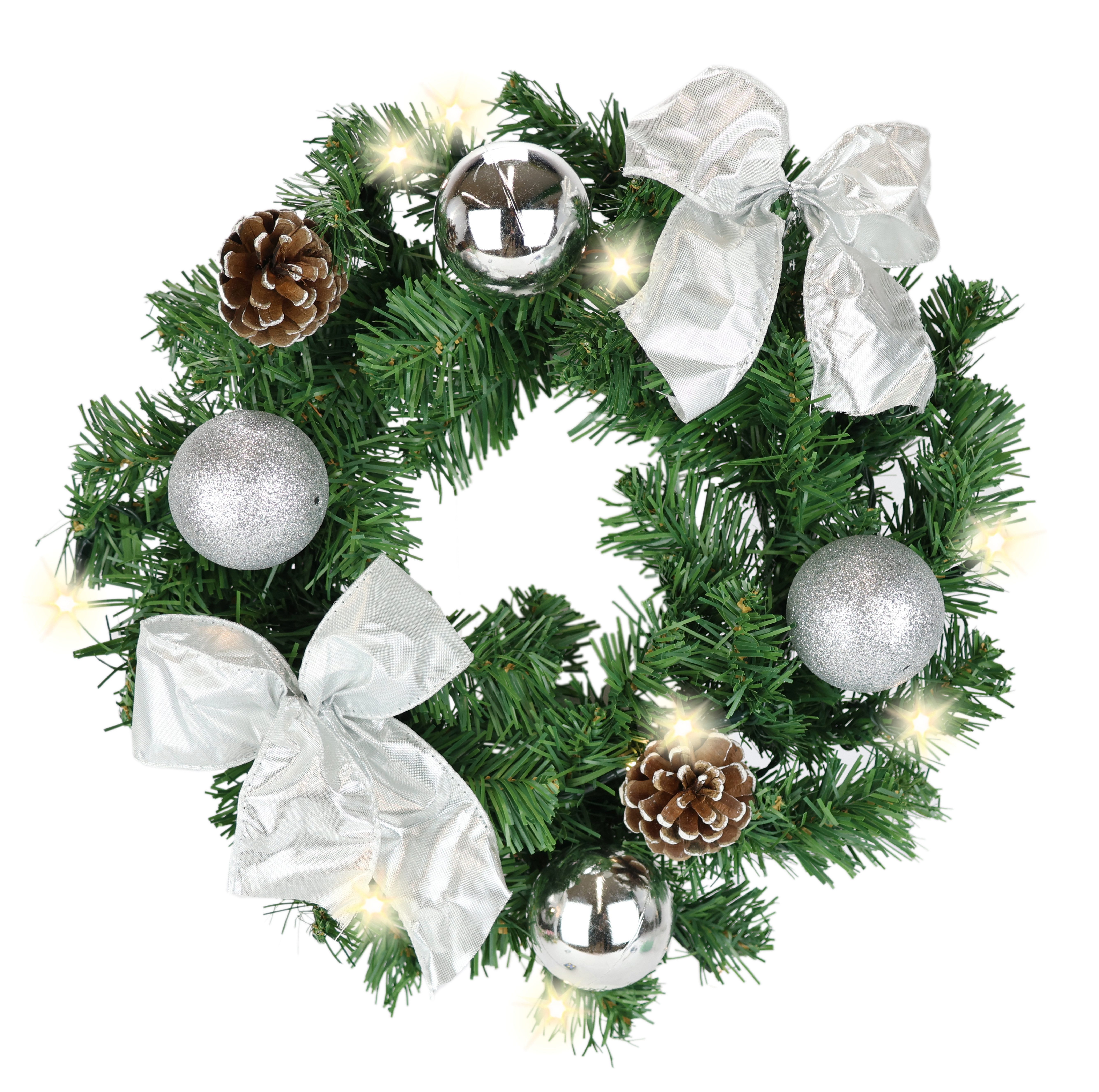 Kunstkranz LED-Weihnachtskranz dekoriert, I.GE.A., Höhe 8 cm, Kranz mit Kugeln Schleifen Beleuchtung Tannenkranz