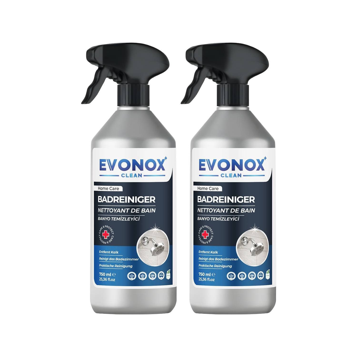 EVONOX Badreiniger & Entkalker – Vegan, Ozeanfrisch, 750 ml Set 1-5 Badreiniger (Ozeanfrische – Vegan)