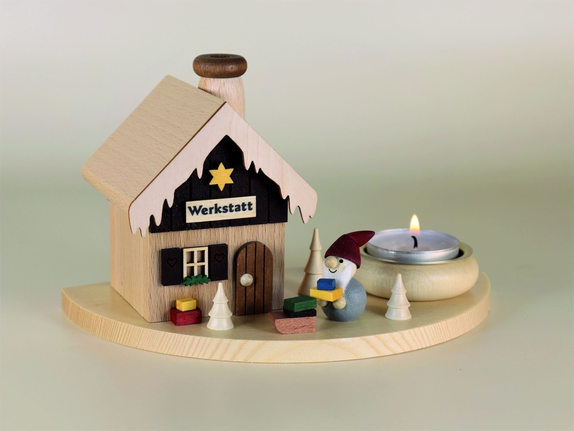 Ullrich Kunsthandwerk Räucherofen Räucherhaus Wichtelwerkstatt mit Teelicht BxHxT 18x10,5x10,5cm NEU