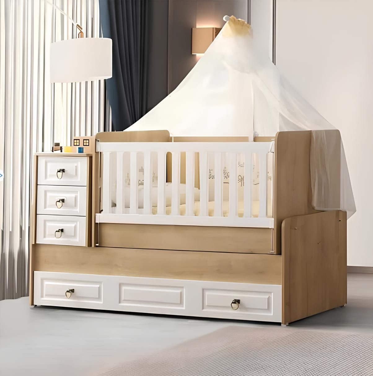 JVmoebel Babybett Elegantes Kinderbett aus hellem Holz mit luxuriösem Rahmen, 1-tlg.