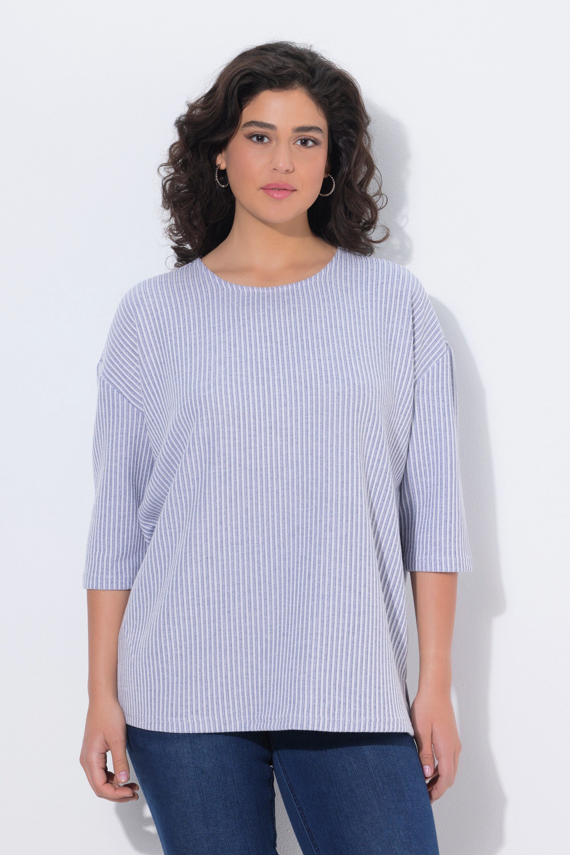 Ulla Popken Strickpullover Pullover Streifenstruktur Rundhals 3/4-Arm günstig online kaufen