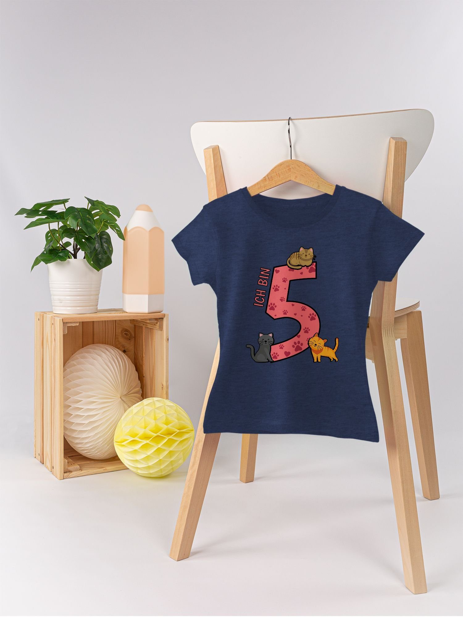 Geburtstag Katzen Dunkelblau T-Shirt Shirtracer 2 Fünfter 5. Meliert