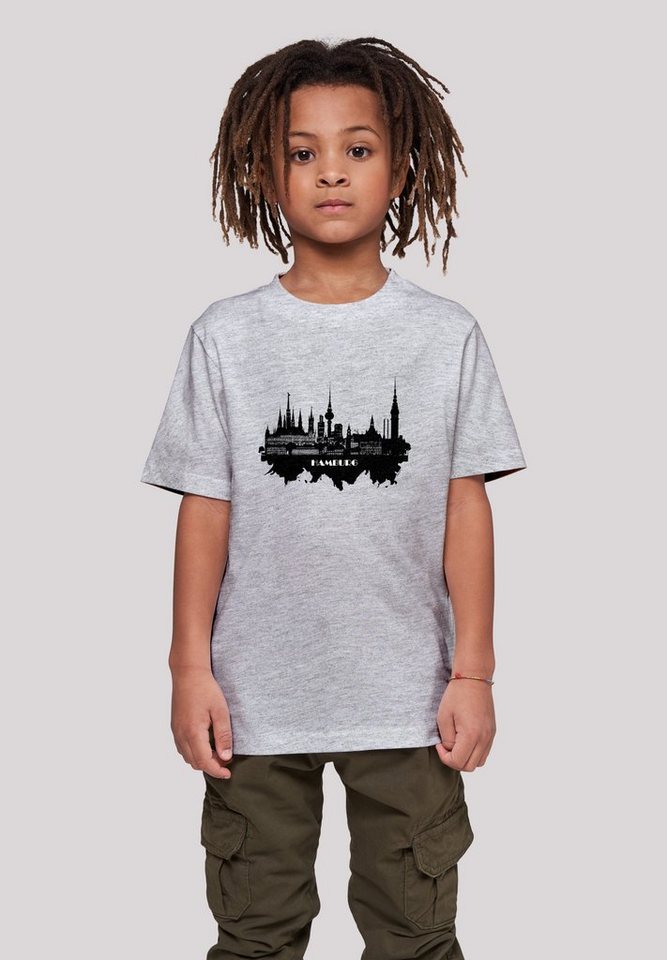 F4NT4STIC T-Shirt Cities Collection - Hamburg skyline Print, Das Model ist  145 cm groß und trägt Größe 145/152
