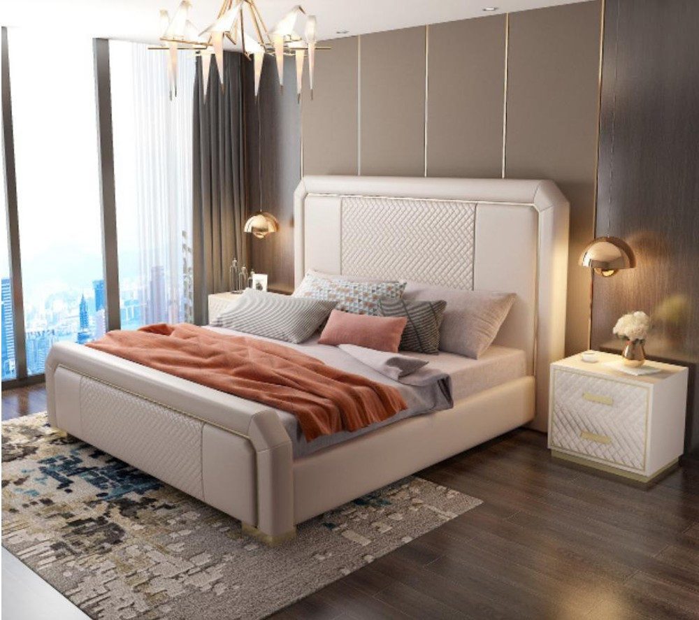 Xlmoebel Polsterbett Designer Doppelbett aus Leder und Metall in elegantem Design (1-tlg., Bett), Hergestellt in Europa