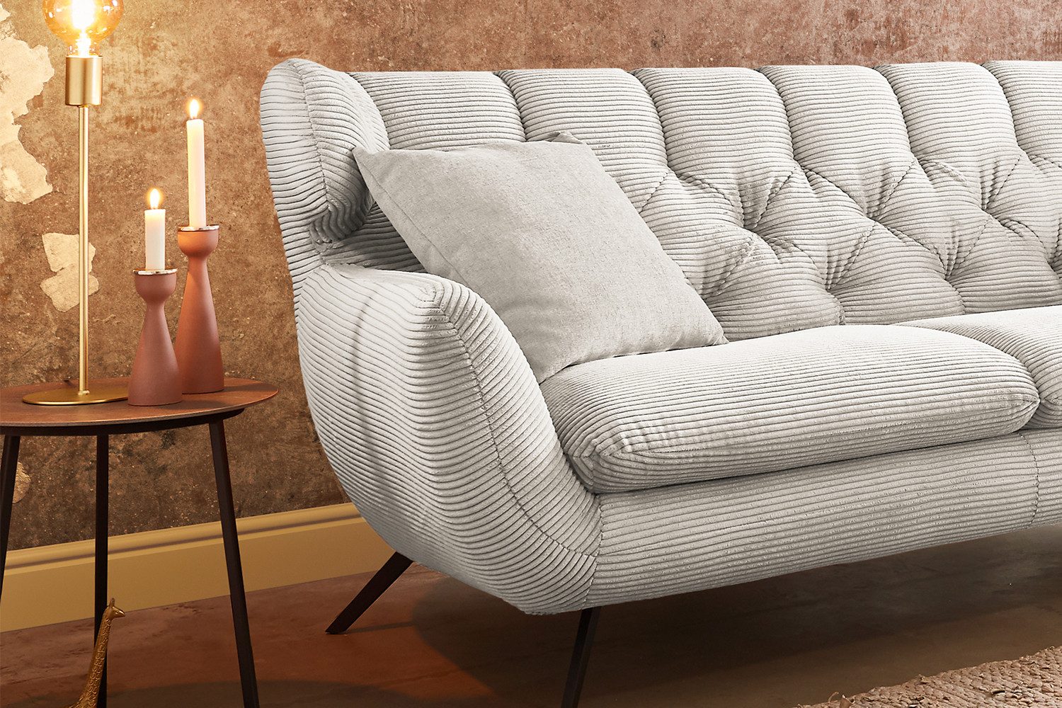 KAWOLA 3-Sitzer CHARME, Sofa Couch Velvet oder Cord verschiedene Farben 225x95 cm