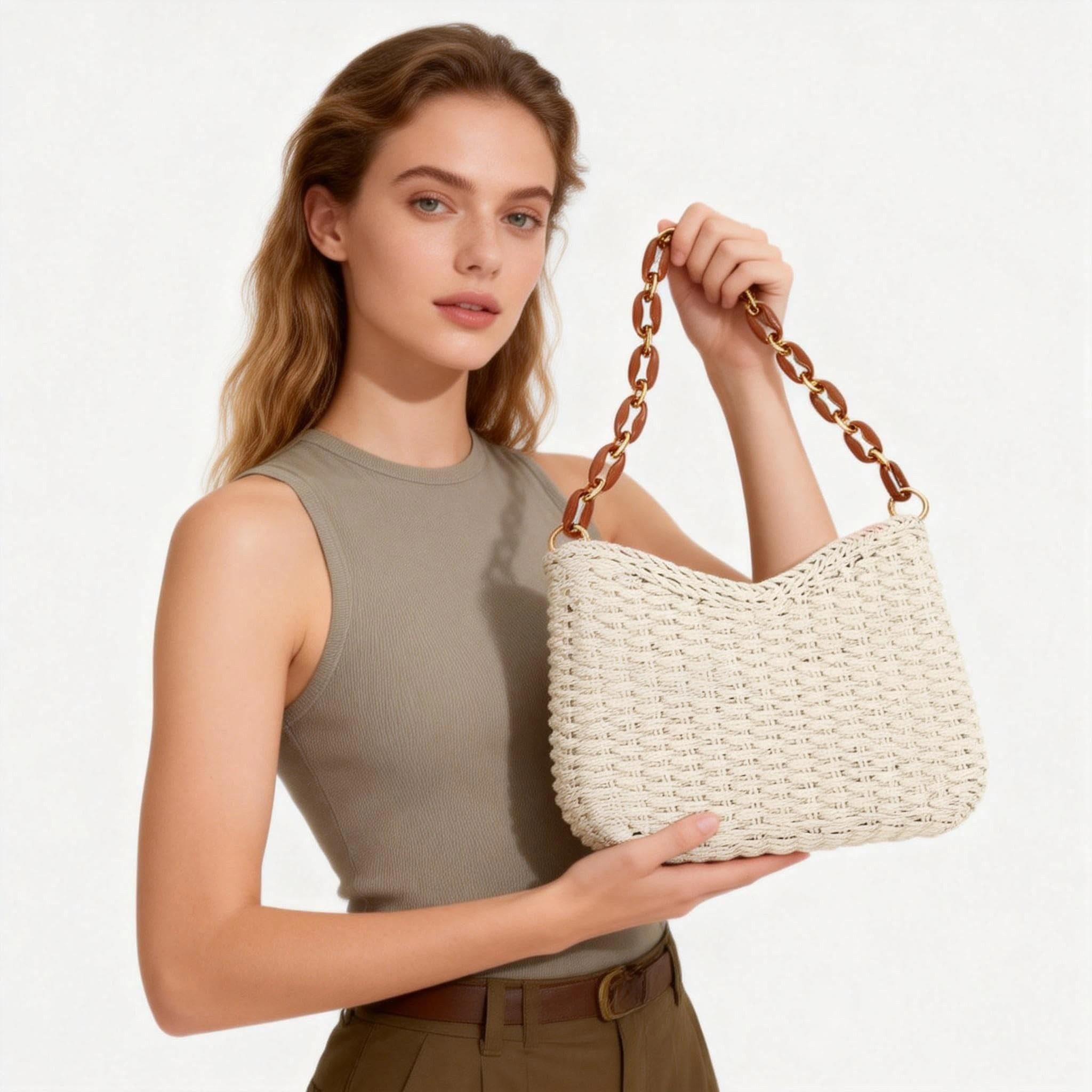 Zaewry Strandtasche Damen Umhängetasche aus Bast – Handgefertigt, Crossbody-Tasche, Basttasche, Urlaub, Outdoor, Casual