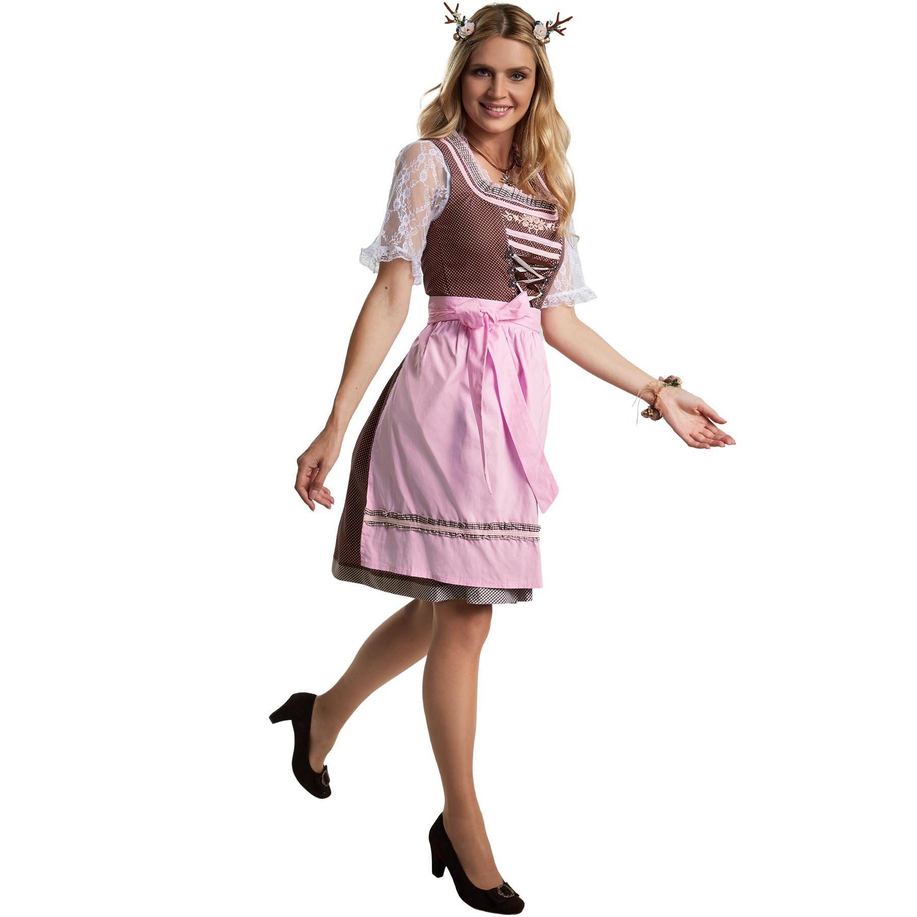 dressforfun Dirndl Frauenkostüm Mini-Dirndl Altötting Modell 2 Tailliertes Dirndl mit kurzem Rock und Schürze – Bild 4 von 5