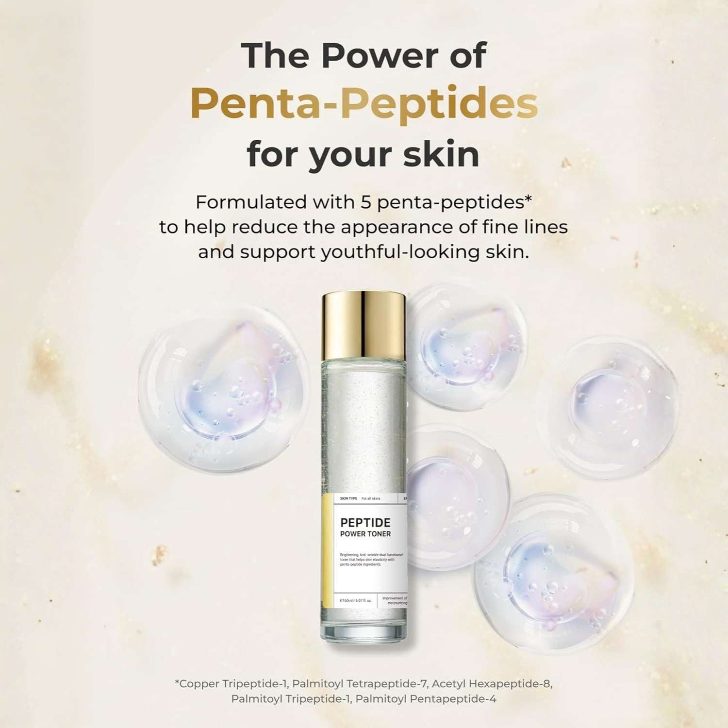 Beauty of Majesty Toner Peptide Power Toner 150ml – Koreanischer Serum-Toner mit Penta-Peptide 24K Gold und 8 Typen Hyaluronsäure, Niacinamid, K-Beauty Feuchtigkeitstoner für alle Hauttypen