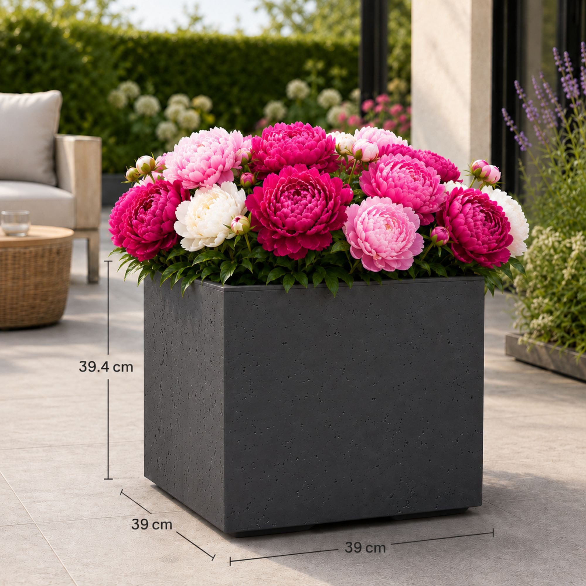 ONDIS24 Pflanzkübel Caro Beton Optik Blumenkübel mit Rollen aus Kunststoff 100% Recycled, frostsicher und UV-beständig – Bild 4 von 5