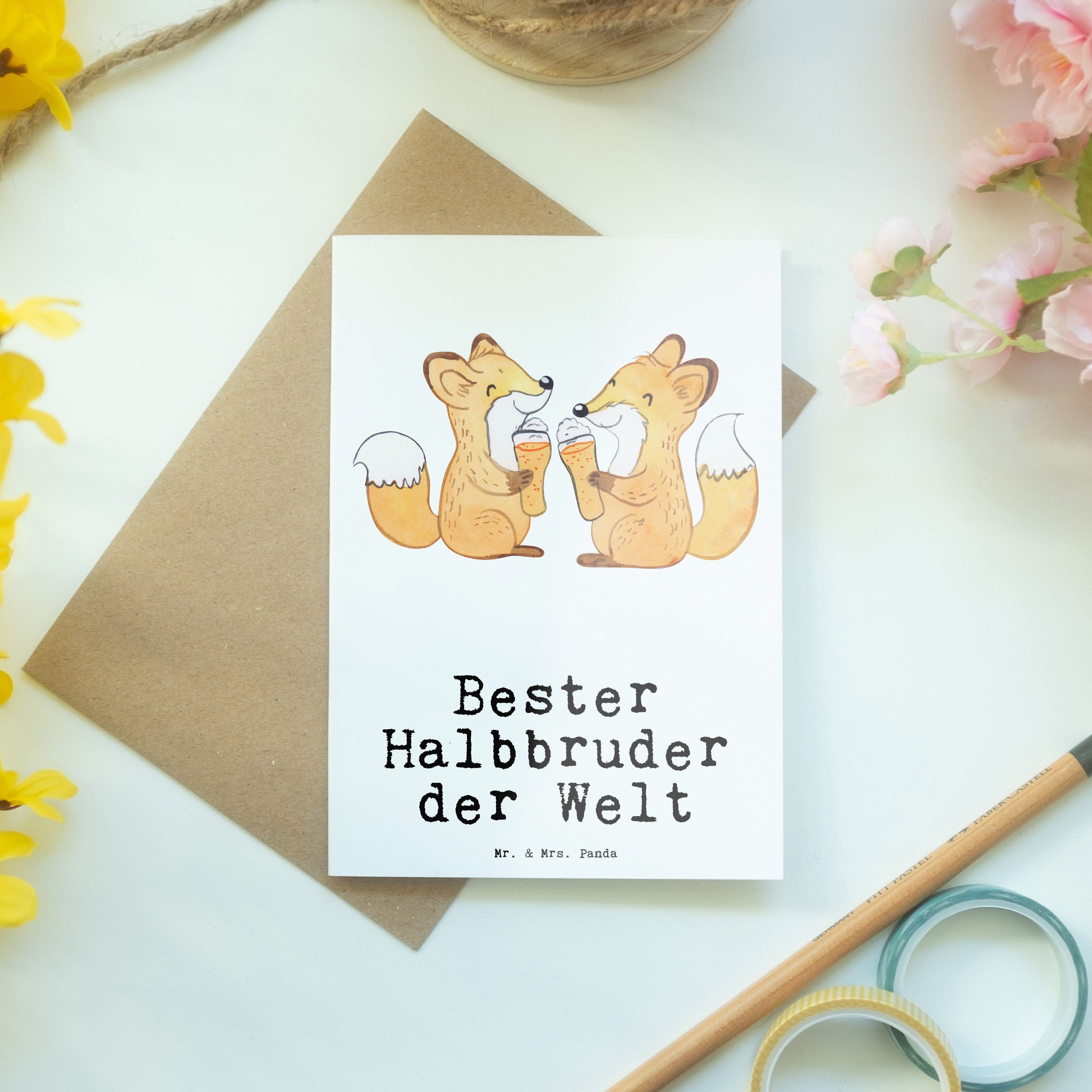 Panda Mrs. Welt Weiß Glückwunsc & Halbbruder Mr. der Karte, Bester Fuchs - Geschenk, Grußkarte -