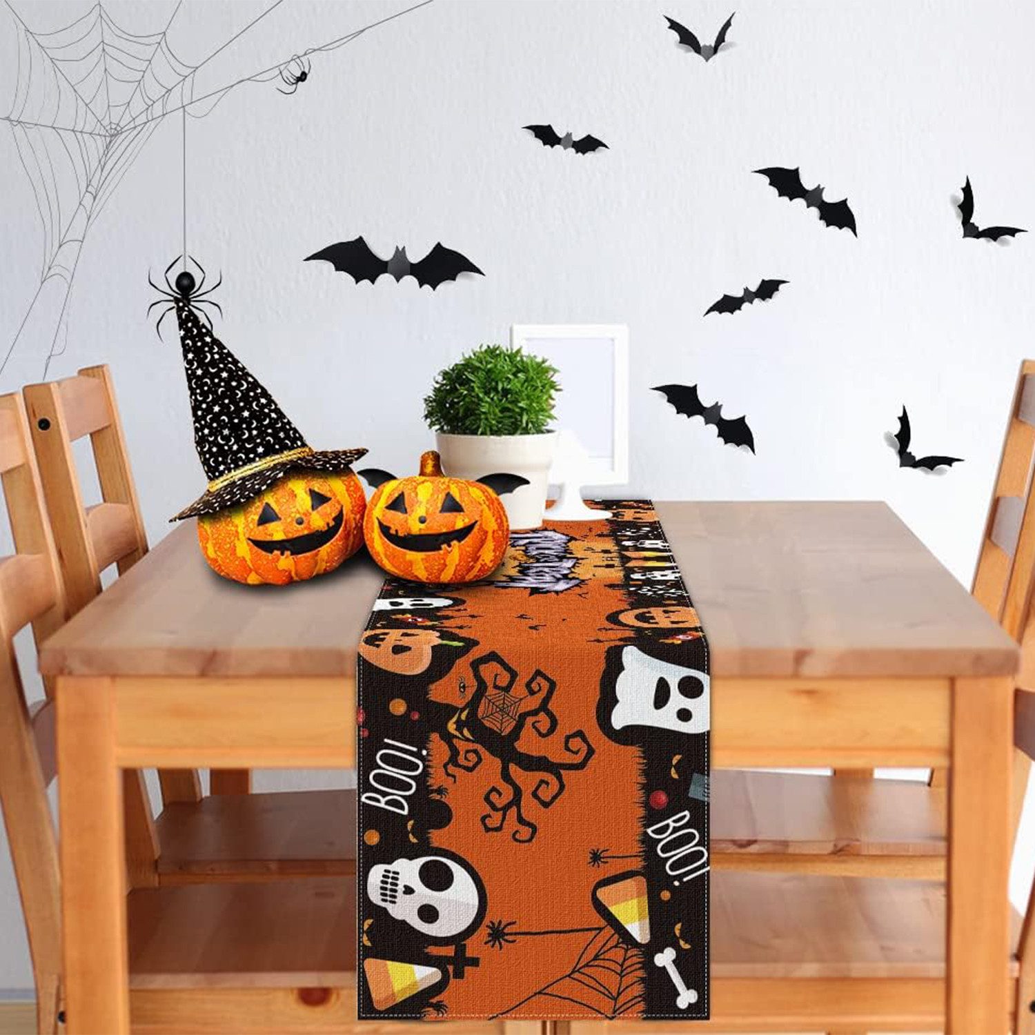 LAPAPRO Tischläufer Halloween Tischläufer,Totenkopf-Print Feiertagsdekoration Esstisch, 1 Stück, 33 x 183 cm
