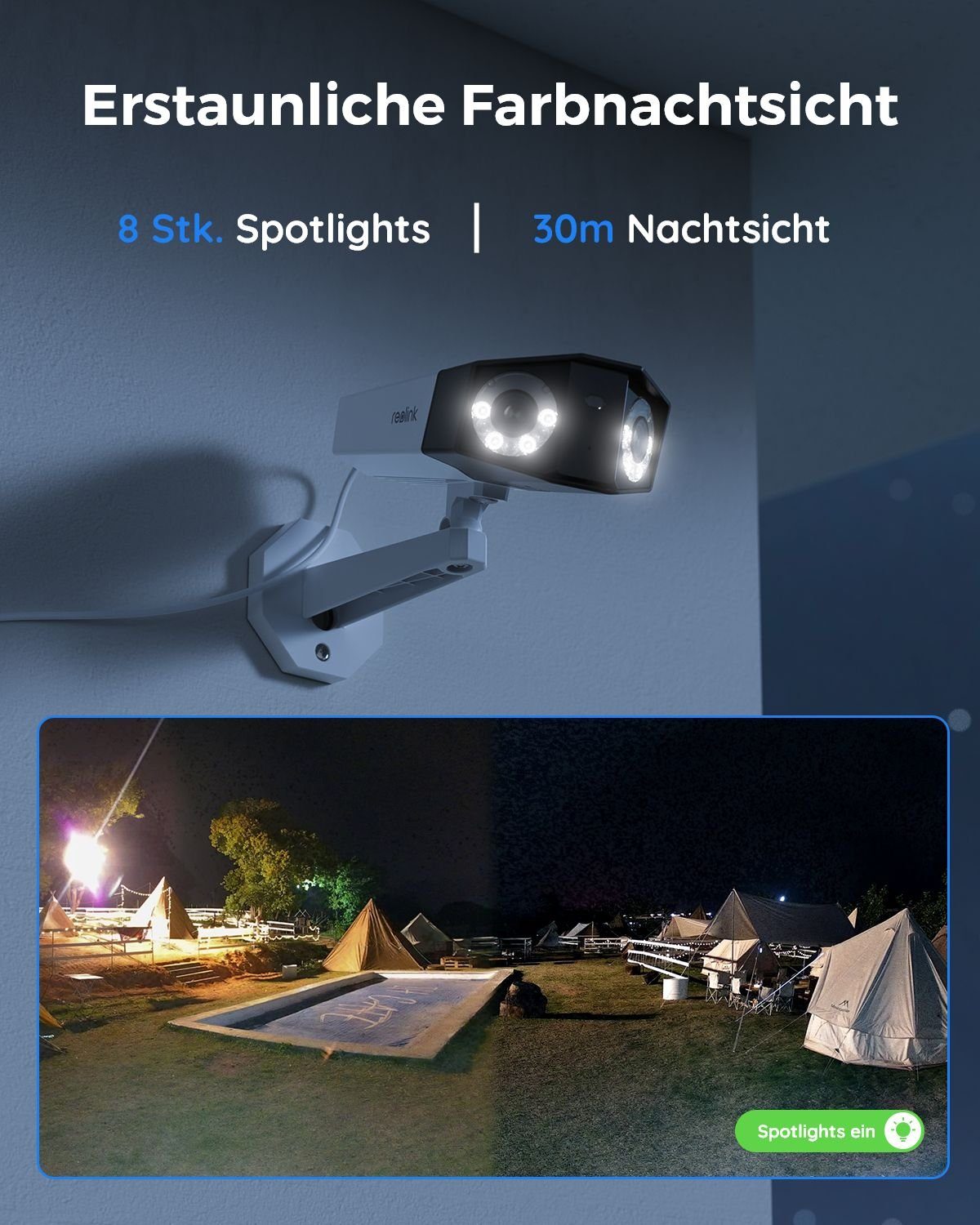 Reolink Überwachungskamera Duo 8MP Smarte PoE (Outdoor, Set, Dual-Lens, 180° Sichtwinkel, Person/Fahrzeug/Tier-Erkennung, Farb-Nachtsicht, Zwei-Wege-Audio, Wass – Bild 3 von 5