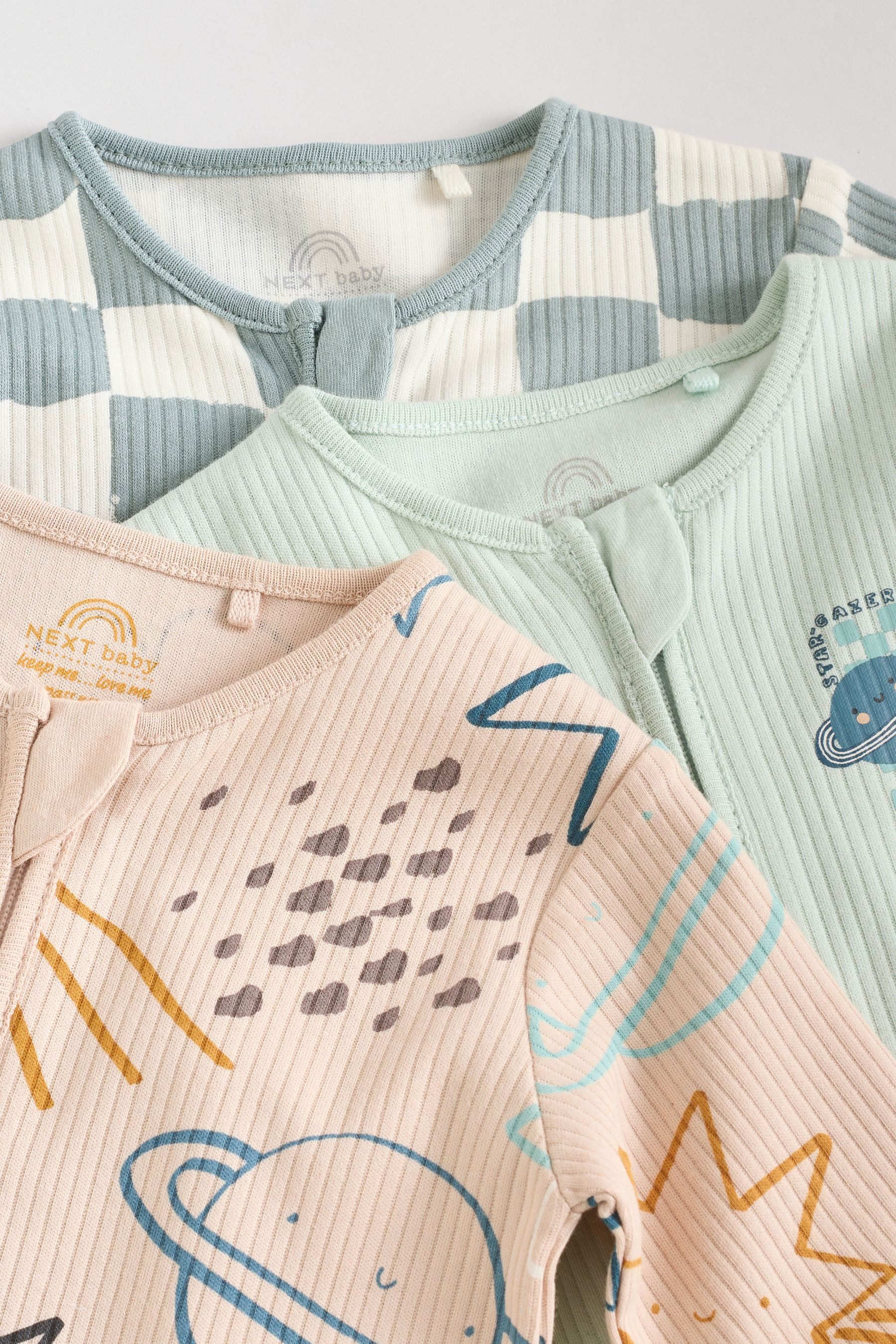Next Schlafoverall Fußlose Baby Schlafanzüge mit 2-Wege-RV, 3er-Pack (3-tlg)