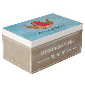 Mr. & Mrs. Panda Dekokiste 19 x 12 cm Rotkehlchen Weihnachten - Eisblau - Geschenk, XXL, Holzkis (1 St), Einschlagscharniere