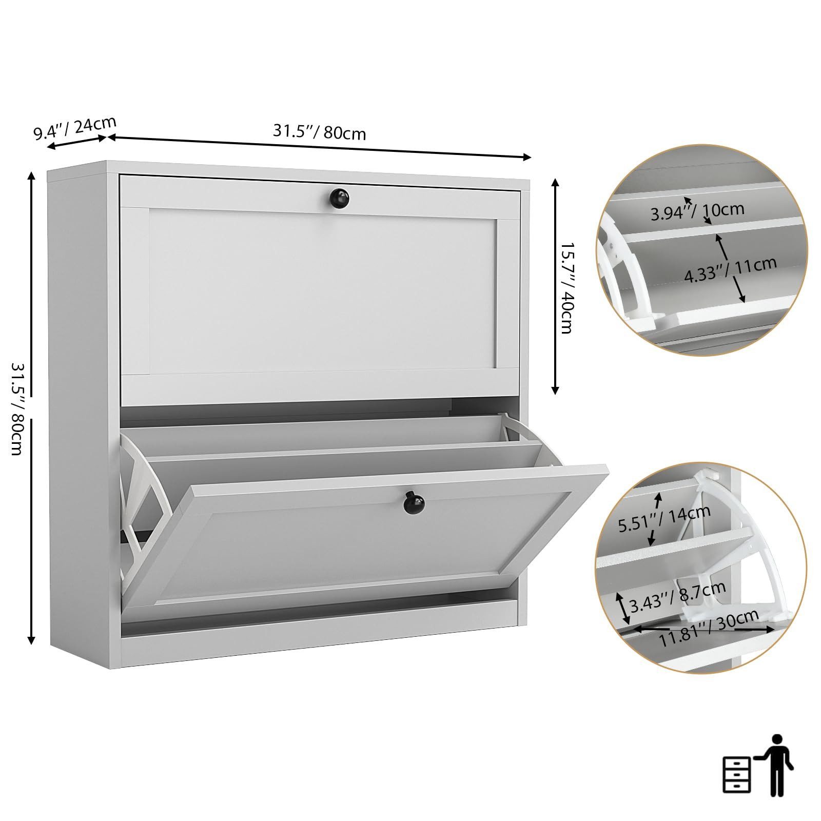 VOWNER Schuhschrank mit 2 Klappen, Schuhregal Schmal, 80 x 24 x 80 cm günstig online kaufen