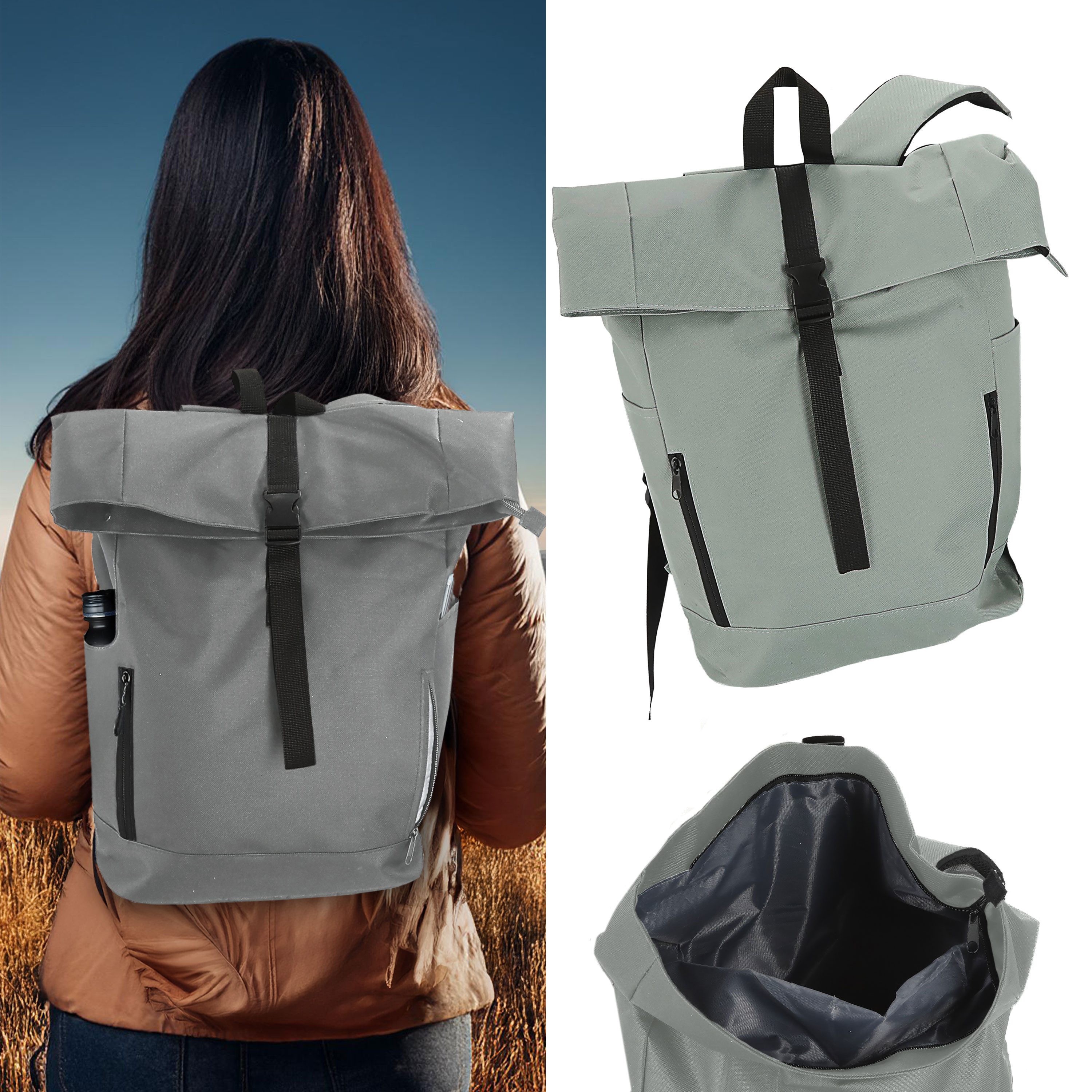 CEPEWA Rucksack Falt Rucksack Urban 30l hellgrau 40x57x15cm 600D Polyester Rolltop