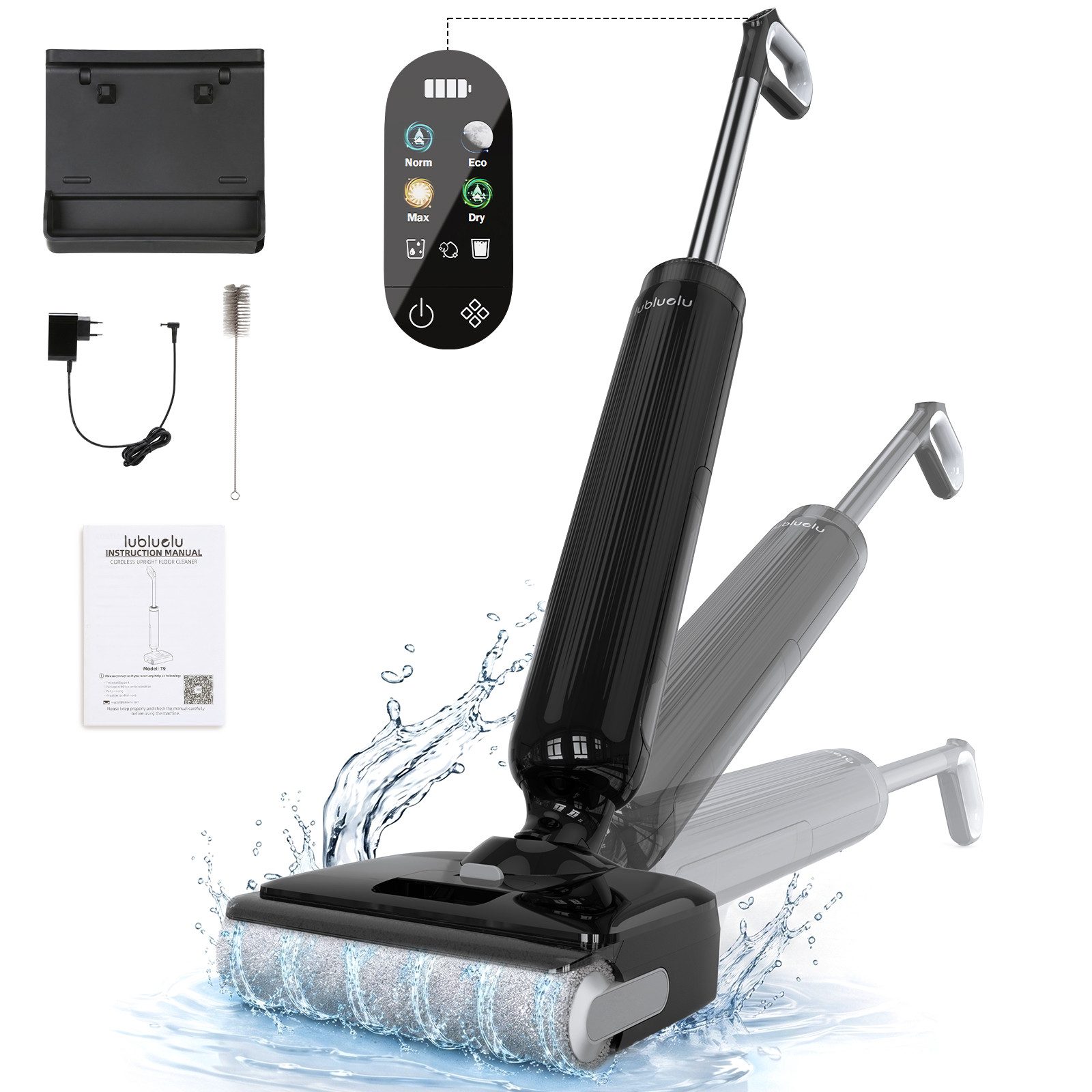 lubluelu Nass-Trocken-Akkusauger T9 Selbstreinigung 180° Lay-Flat Nasssauger Saugwischer 21.000 Pa, 200 W, beutellos, Doppelseitige Kantenreinigung,Doppelte Wassertanks