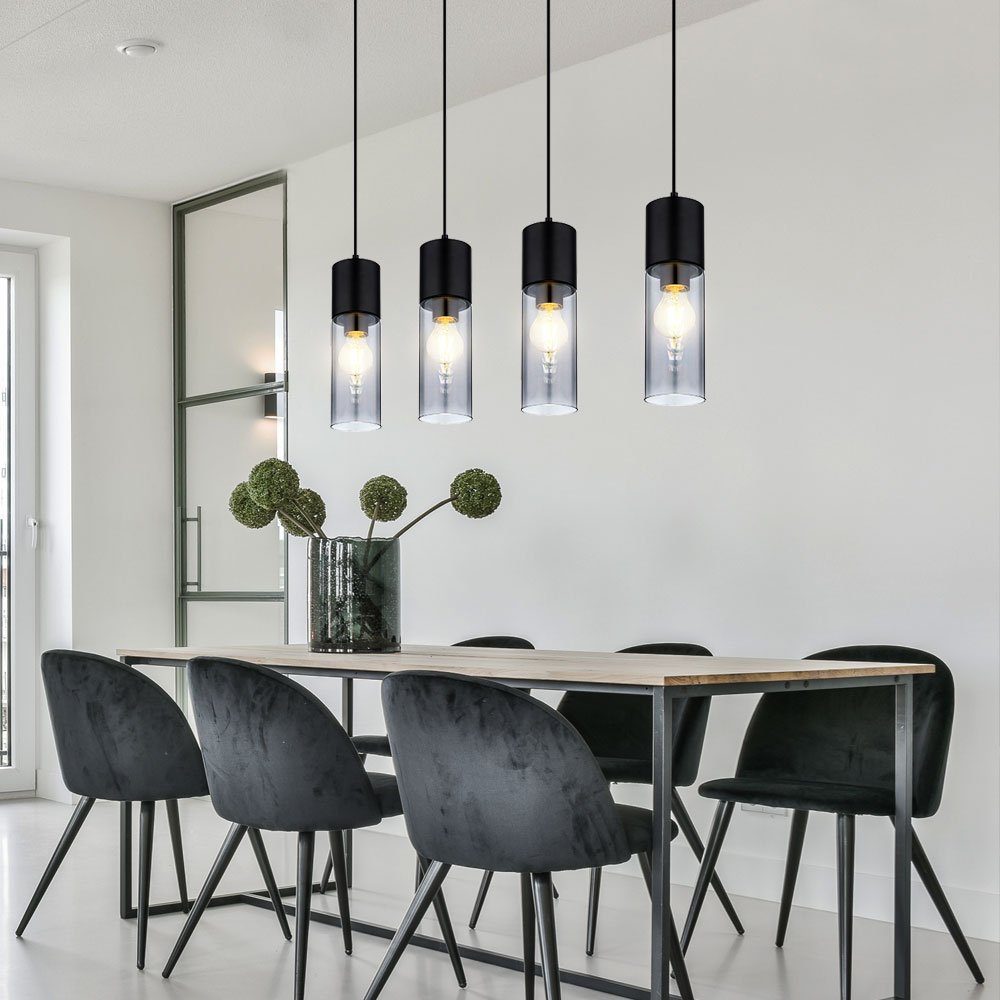 GLOBO LIGHTING Hängeleuchte, Leuchtmittel nicht inklusive, Hängeleuchte Esszimmerlampe 4 Flammig Glas rauch Metall schwarz L 80cm