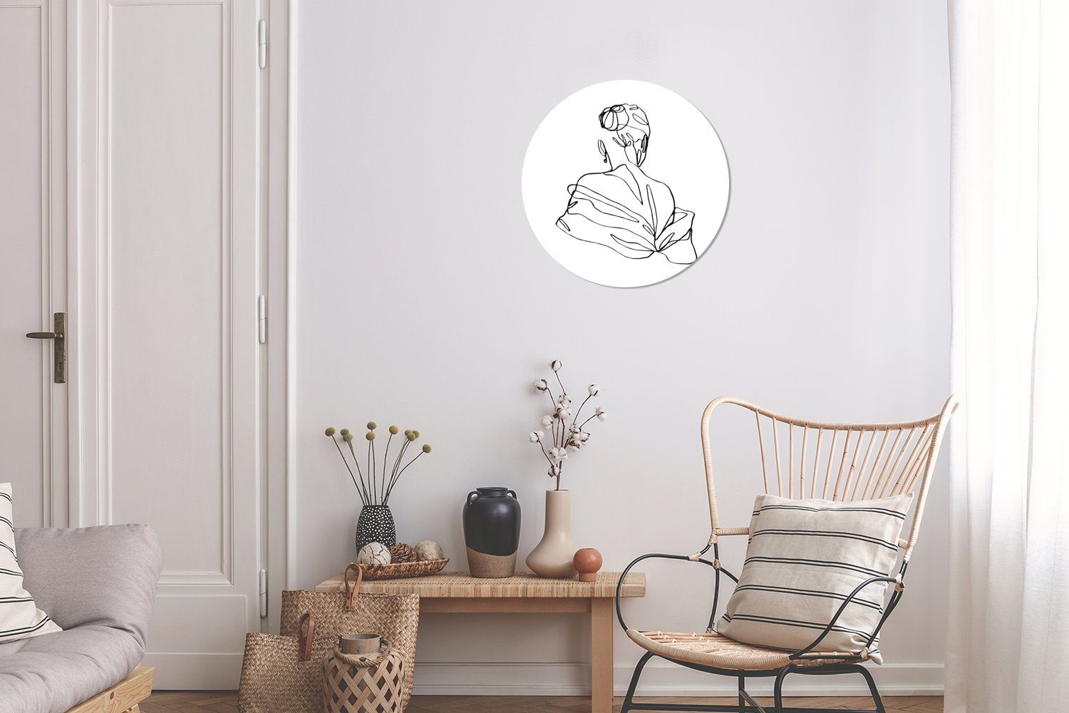 MuchoWow Wandsticker Abstrakte Linienkunst Wohnzimmer Kopf Tapetenaufkleber, für (1 Schultern einer Kinderzimmer, St), Quadrat Tapetenkreis Frau Rund, und