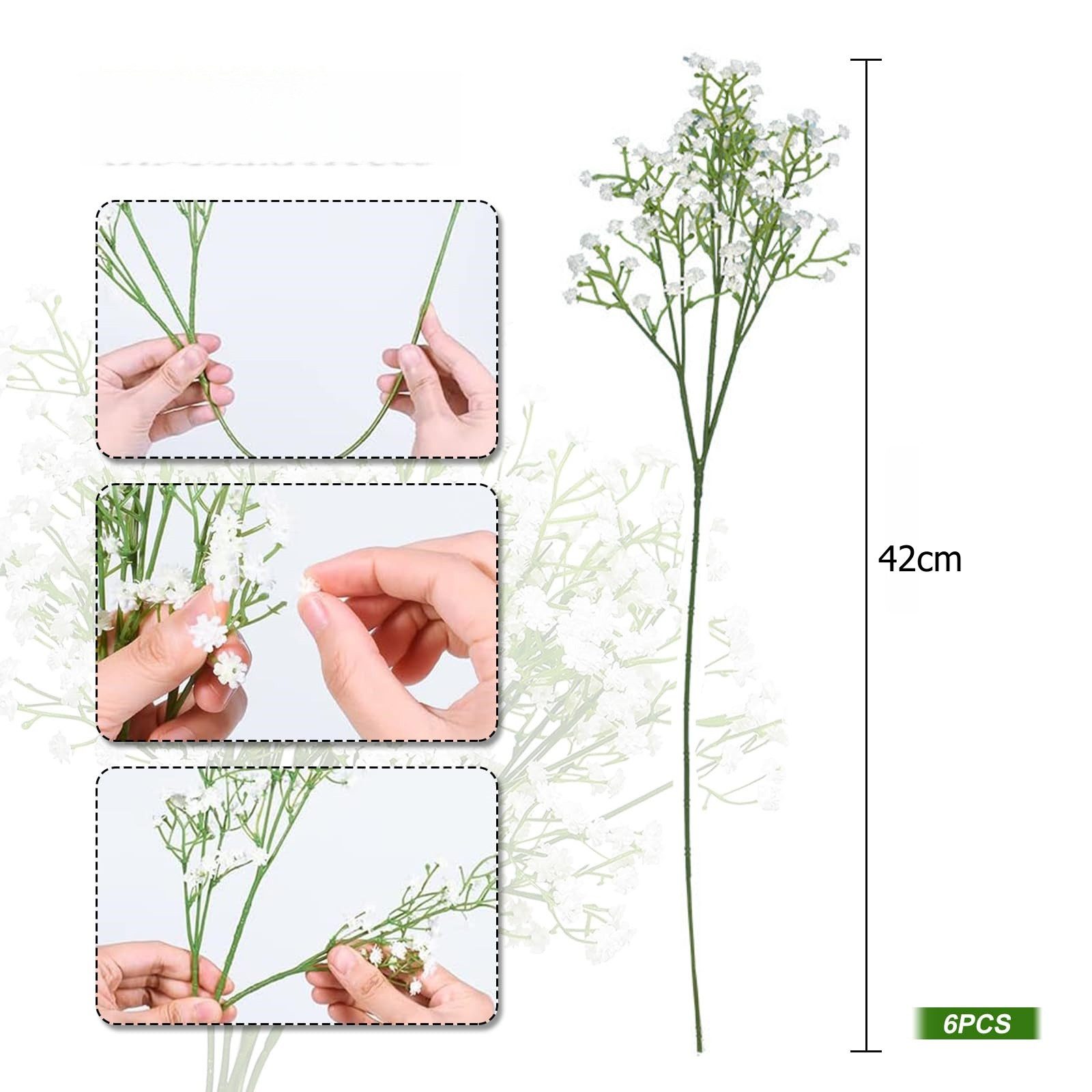 Kunstblumenstrauß Weiße Schleierkraut Kunstblumen 6er Set für Hochzeit & Deko, FOUORTUNATE-BEE, Künstliche Gypsophila Blumen für Brautstrauß & Zuhause