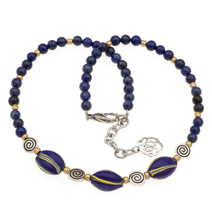 Bella Carina Perlenkette Kette mit Murano Glas Mosaik Perlen Lapislazuli und 925 Silber Perlen mit Murano Glas Mosaik Perlen