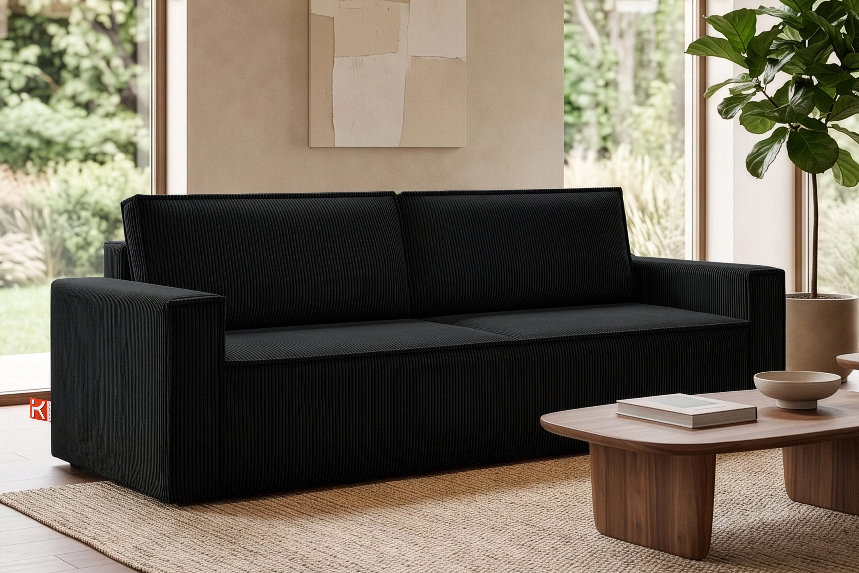 KONSIMO® 3-Sitzer NAPI Sofa mit Schlaffunktion & massivem Gestell, hergestellt in der EU, Couch für Dauerschläfer, mit Wellenunterfederung, Großer Bettkasten