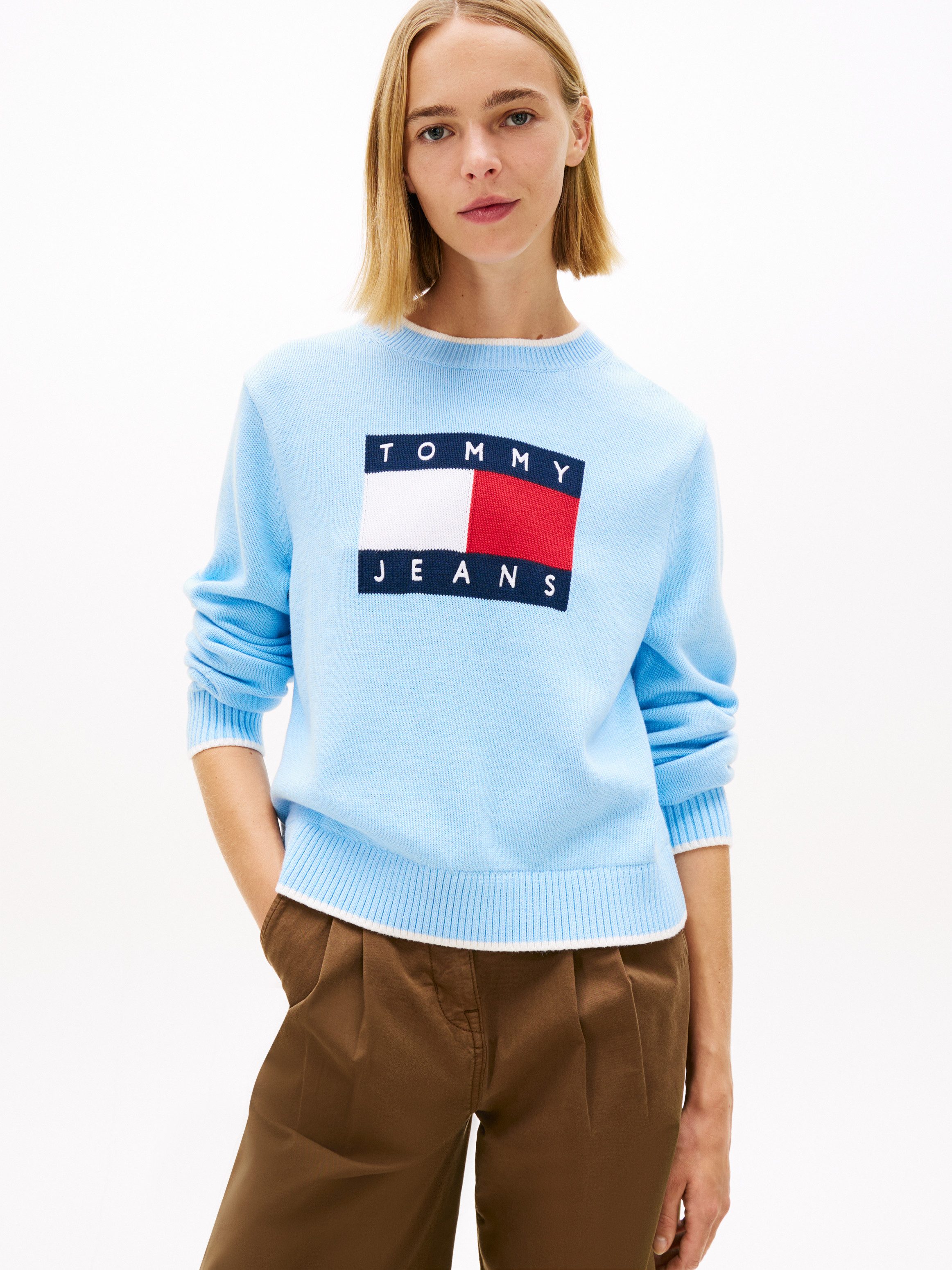 Tommy Jeans Strickpullover TJW TIPPING FLAG SWEATER EXT mit Logo-Intarsie, Relaxed Fit