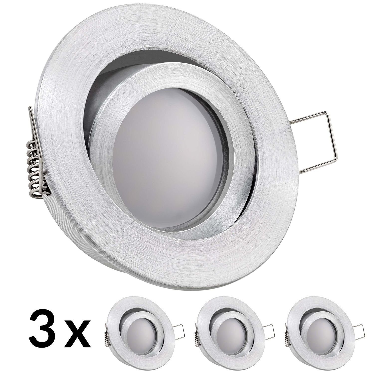 LEDANDO LED Einbaustrahler 3er LED Einbaustrahler Set Aluminium natur mit LED GU5.3 / MR16 Marken