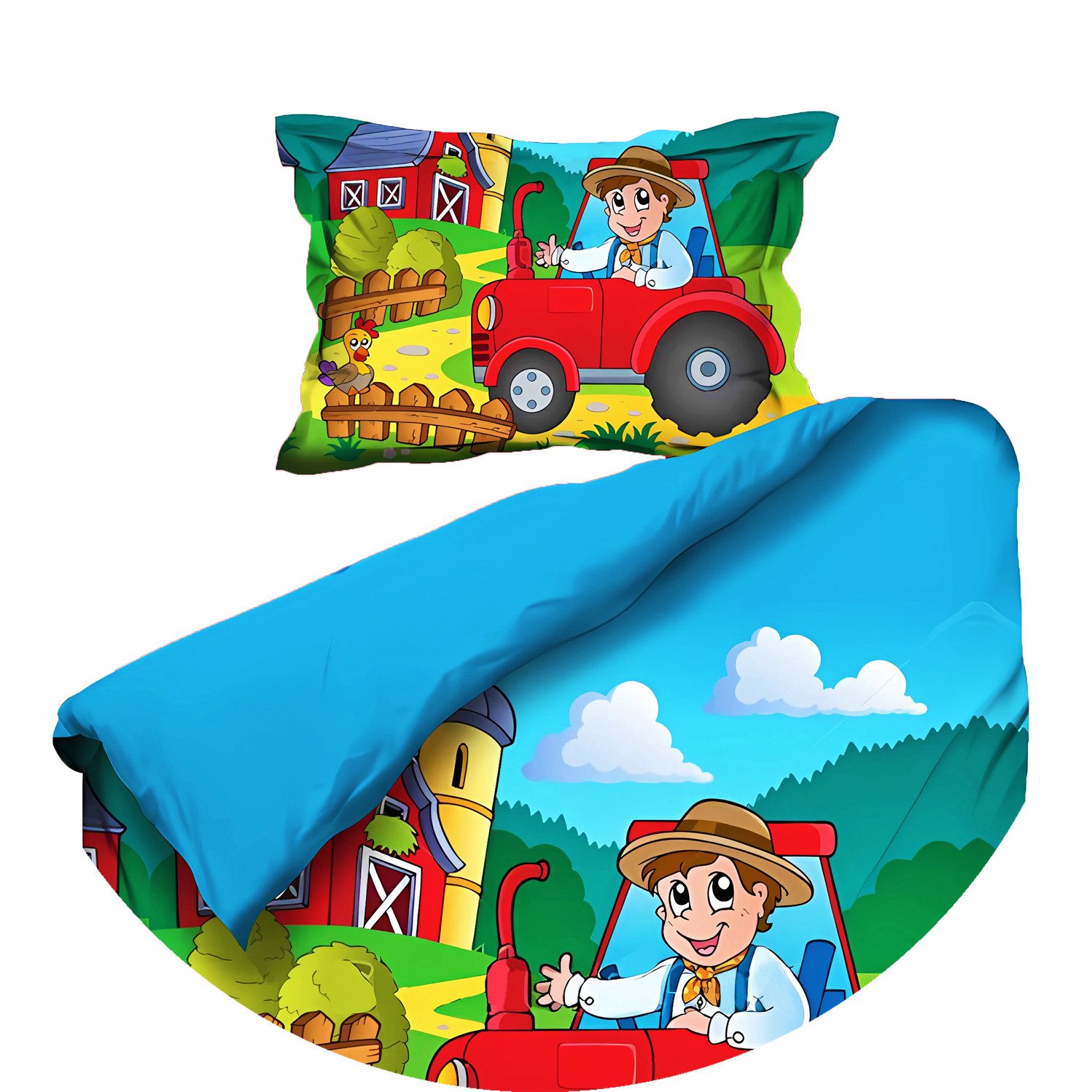 JACK Babybettwäsche 100x135cm Traktor Bauer Feld, Renforcé, 2 teilig, Babybettwäsche, fröhlicher Farmer, Reißverschluss