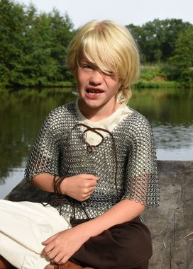 Battle Merchant Ritter-Kostüm Kettenhemd aus Stahl mit Lederband für Kinder Gr. 164