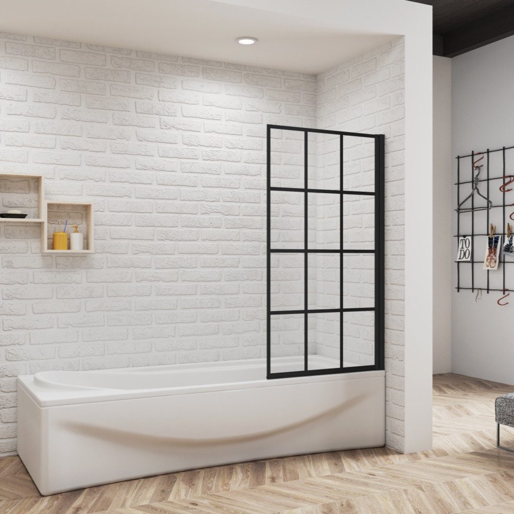 Duschparadies Badewannenaufsatz 80*140cm Schwarz Duschwand Aufsatz Duschabtrennung Badewanne, 6mm ESG klares Sicherheitsglas, mit Antikalk-Versiegelung, Breite 80cm