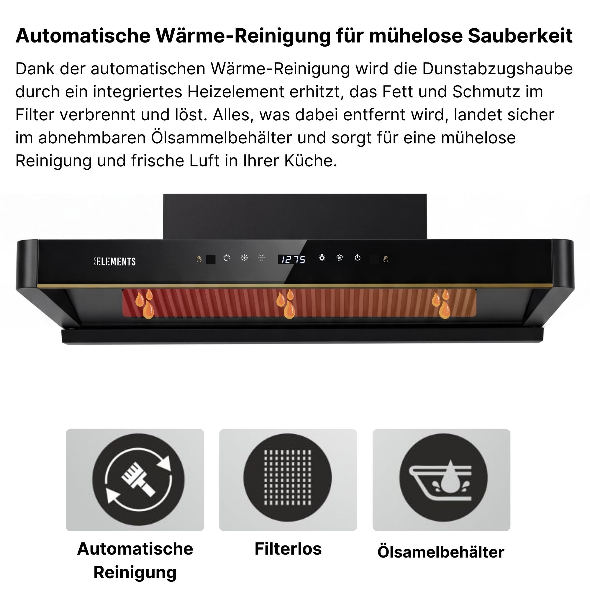 KB Elements Wandhaube Dunstabzugshaube 60 CM Dunstabzugshaube 60 CM, 1350 m³/h Saugleistung, Automatische Wärme-Reinigung