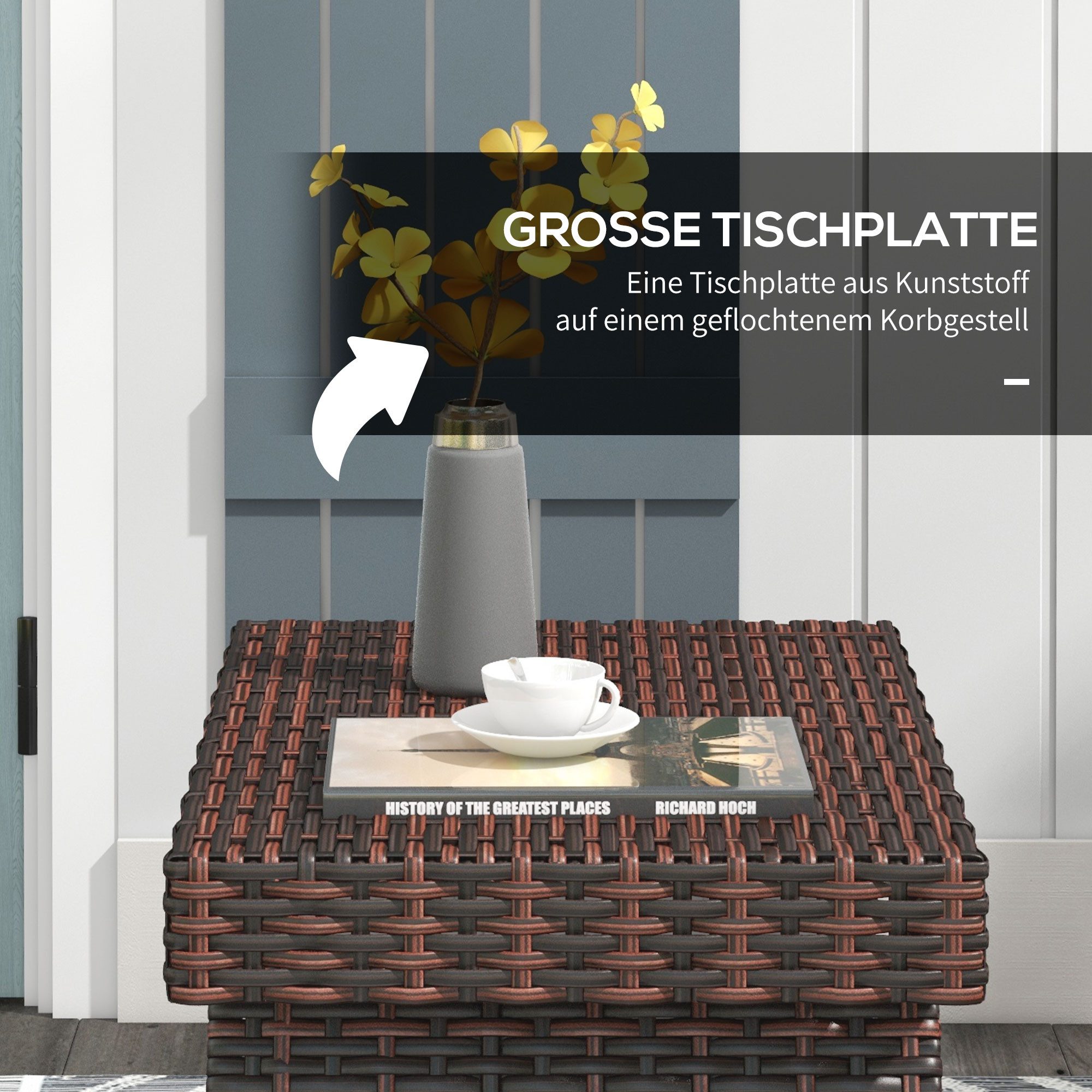 CHICFURN Gartentisch Rattan Klapptisch aus wetterfestem Material in Braun (Packung, 1-St., Praktischer Balkon- und Terrassentisch, einfach zusammenklappbar), Maße: 60 x 41 x 41 cm, kompakt und flexibel platzierbar