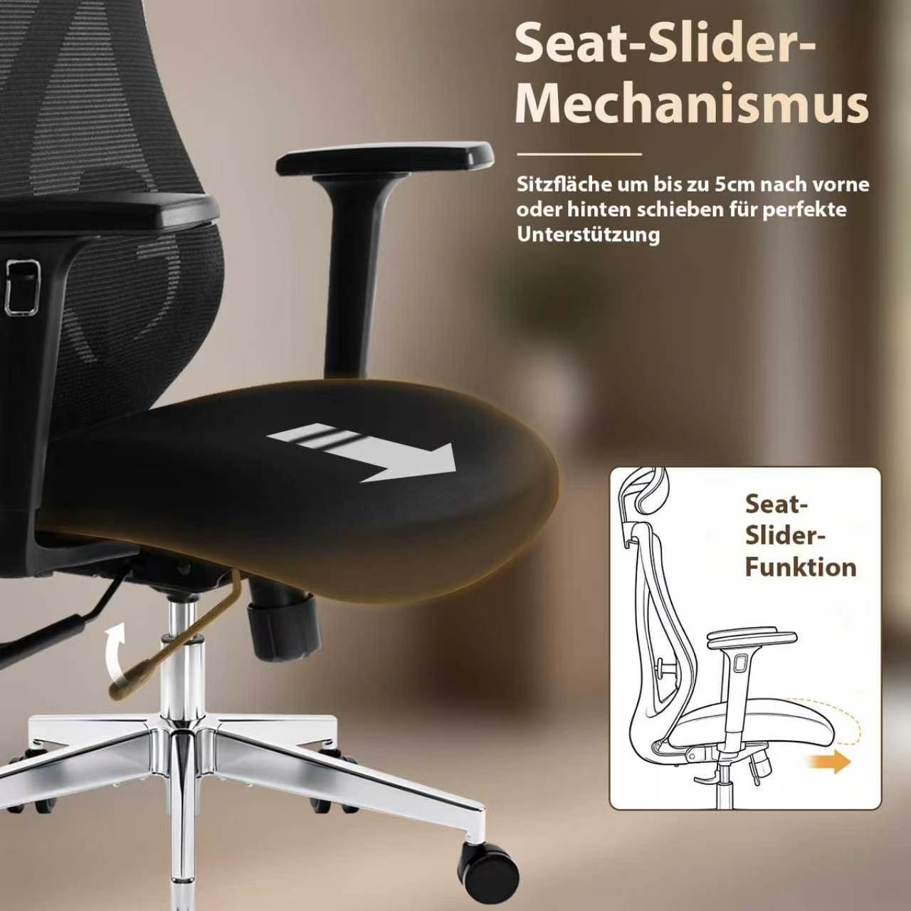 Hoolamyie Bürostuhl Ergonomischer Schreibtischstuhl 200 kg, mit Sitztiefenverstellung (Drehstuhl mit 4D-Lordosenstütze, 3D-Armlehnen, extra großer, verstellbare – Bild 4 von 5