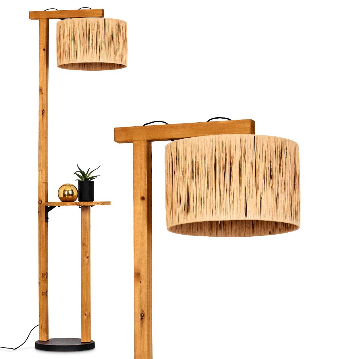 Stehlampe Stehlampe aus Holz/Metall/Bast in Naturfarben/Schwarz