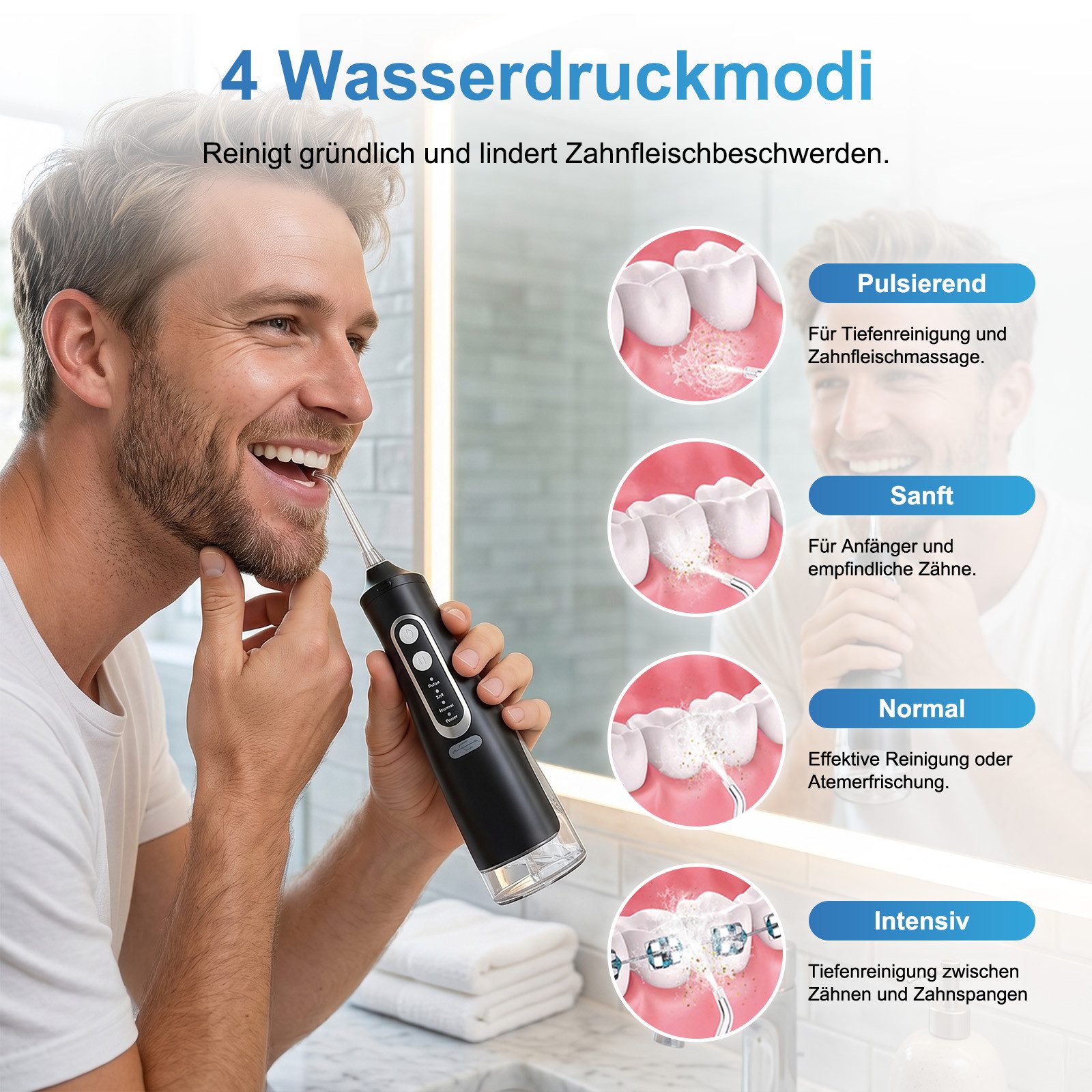AKKEE Munddusche Elektrische Zahndusche Zahnzwischenraum-Reiniger 310ml, IPX7 Wasserdicht, für Zahnzwischenräume – Bild 5 von 5