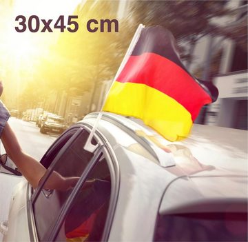 autogadget® Fahne 4er Autofahnen Autoflagge Deutschland Auto Fahne Fanartikel Fußball EM (Packung, 4-St., 4 Autofahnen), Eine stabile Kunststoffstange und ein Clip