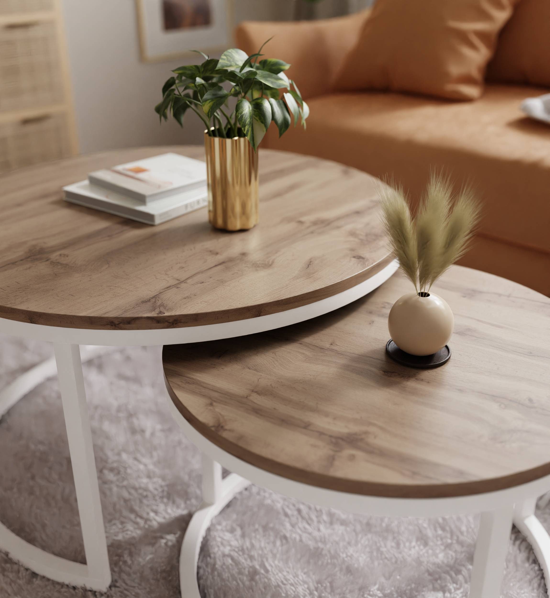 Lookway Couchtisch CIRI 2in1 LOFT Runder Tisch (2er Set), Durchmesser: ⌀ 70/50 cm und Durchmesser: ⌀ 80/60 cm