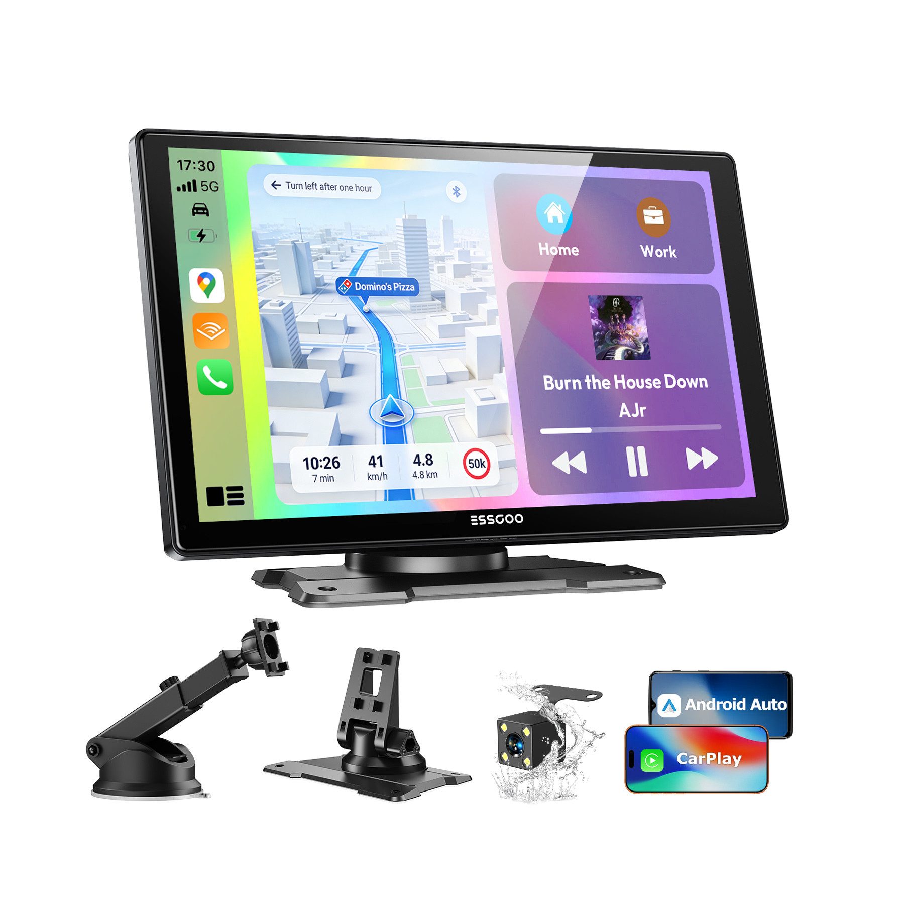 ESSGOO 9'' Tragbarer CarPlay Android Auto Wireless Display Autoradio Display Navigationsgerät (Kabellos Apple Carplay /Android Auto Auflösung: 1024*600)