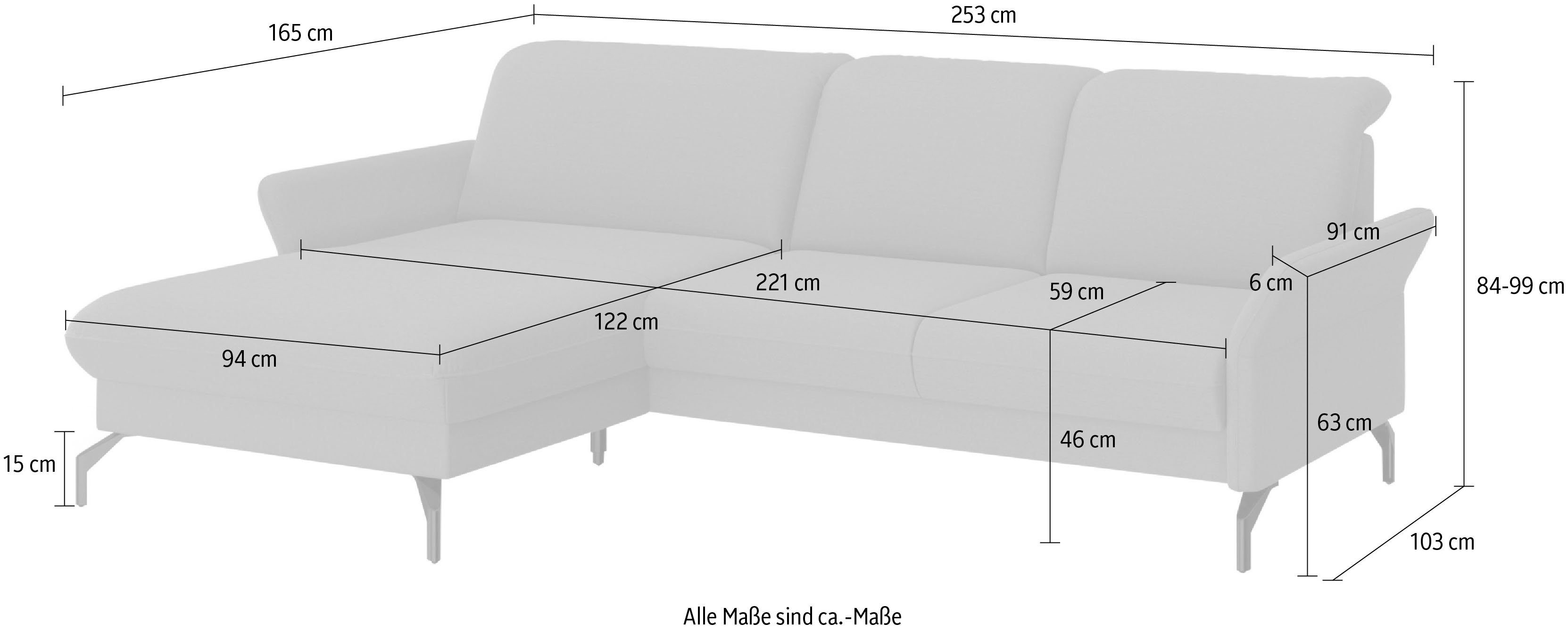 Vorziehsitz, sit&more Kopfteilverstellung, Ecksofa Fashion, Nickelfüße wahlweise motorisch, mit