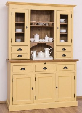 Casa Padrino Küchenbuffet Landhausstil Küchenschrank Gelb / Braun 137 x 50 x H. 197 cm - 2 Teiliger Küchenschrank mit 5 Türen und 7 Schubladen - Landhausstil Küchenmöbel