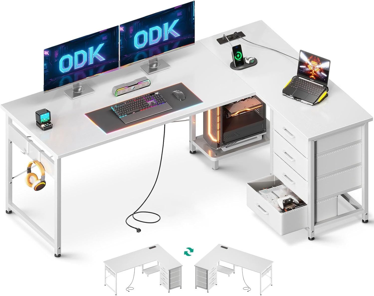 ODK Schreibtisch ODK Schreibtisch mit Schubladen, Steckdosen & USB günstig online kaufen