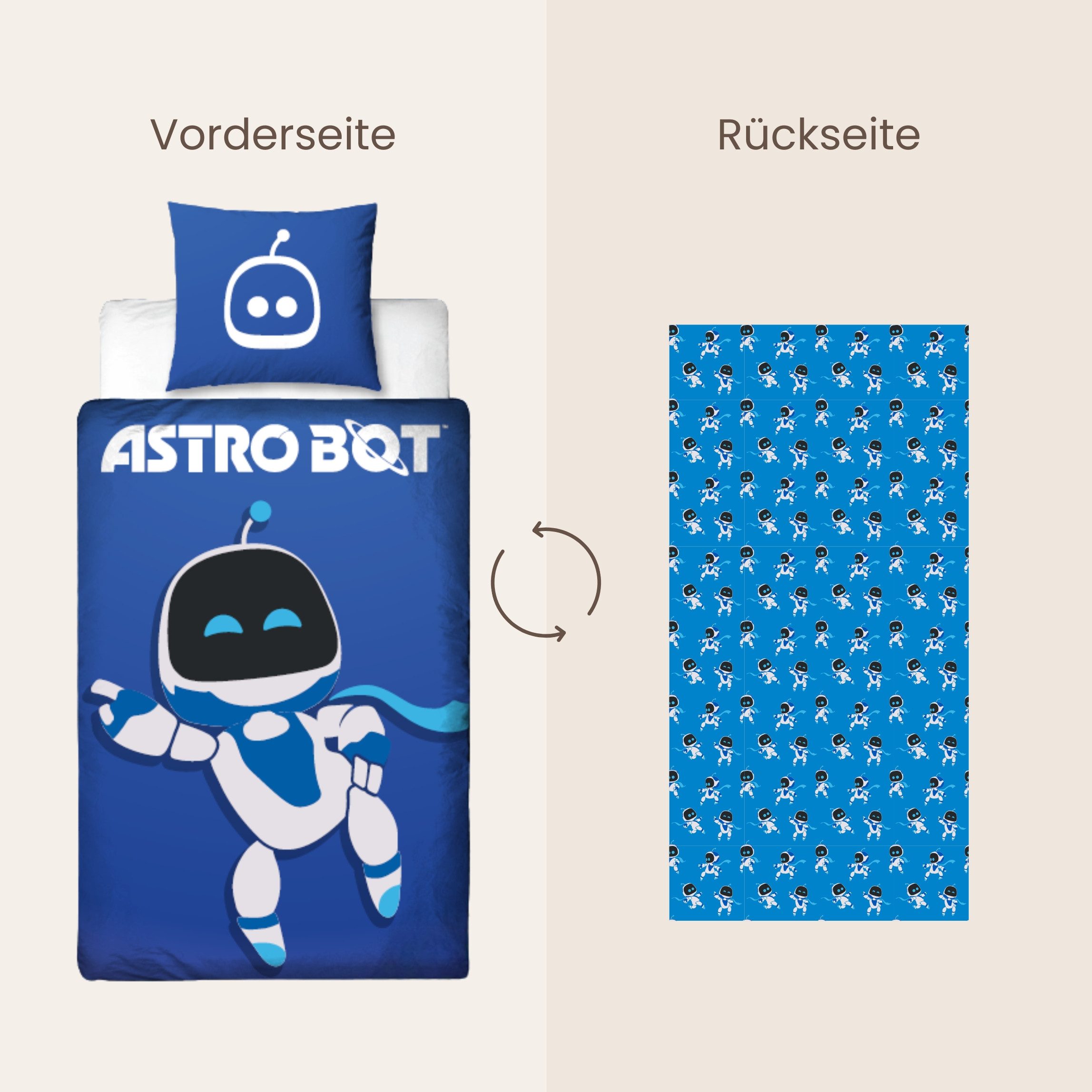 MTOnlinehandel Bettwäsche 135x200 Astro Bot, Geschenk für Gamer, Mikrofaser, 2 teilig, Wendebettwäsche in Blau/ Weiß, Playstation – Bild 4 von 5