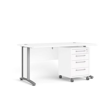 ebuy24 Schreibtisch Prisme Schreibtisch mit Rollcontainer weiss