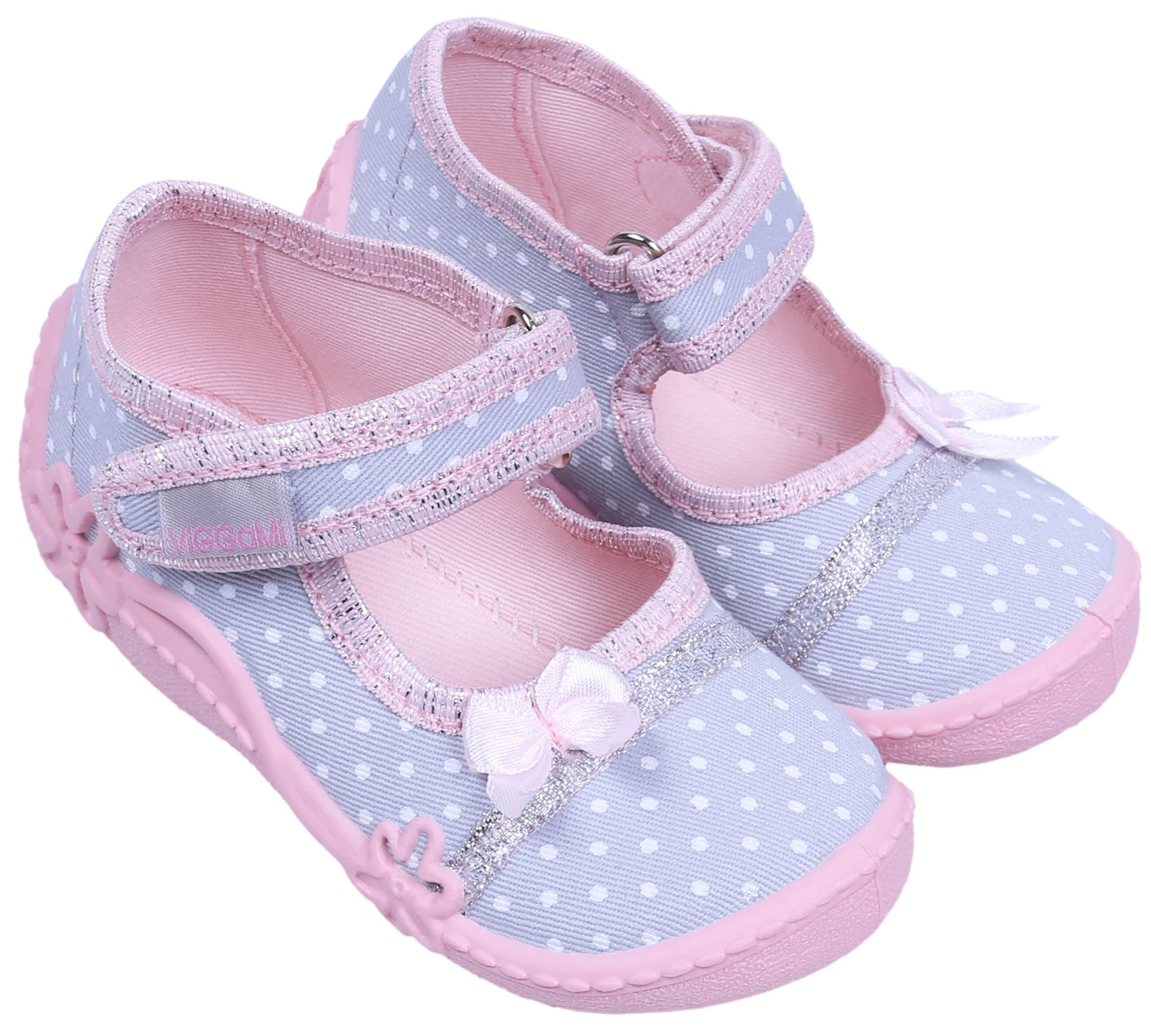 Sarcia.eu Pink-graue Mädchenschuhe weiß getupft, Klettverschluss AURELKA 18 EU Babystiefel