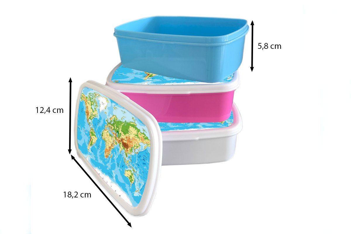 MuchoWow Lunchbox Weltkarte - Atlas Mädchen (2-tlg), und Mädchen, - Kinder und Brotbox Farben Brotdose, für für Erwachsene, Kinder weiß Jungs Kunststoff, Jungen - - 