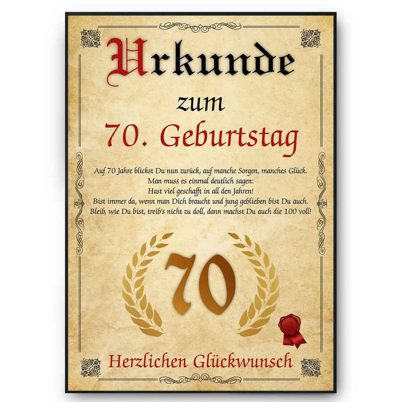 Tigerlino Poster Urkunde zum Geburtstag Mann Frau Geburtstagsgeschenk Geburtstagskarte, 70. Geburtstag Jahrgang 1954, Geburtstagsurkunde