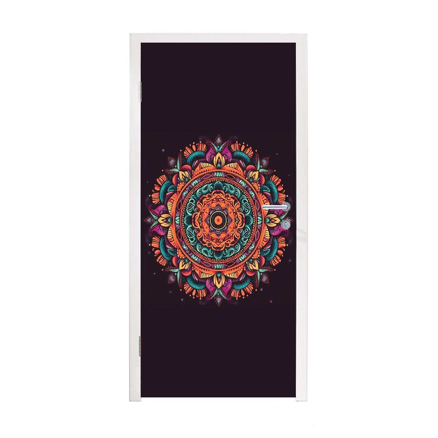 (1 Tür, 75x205 MuchoWow Blumen - Orange, - Hippie Matt, St), cm bedruckt, Fototapete Türtapete für - Türaufkleber, Boho - Mandala